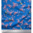 thumbnail image 1 of Soimoi Polyester Crepe Fabric Floral & Blue Tit Bird Print Fabric by Yard 42 Inch Wide, 1 of 3