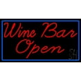 thumbnail image 1 of Cursive Red Wine Bar Open With Blue Border LED Neon Sign 13 x 24 - inches, Clear Edge Cut Acrylic Backing, with Dimmer - Bright and Premium built indoor LED Neon Sign for Bar decor., 1 of 7
