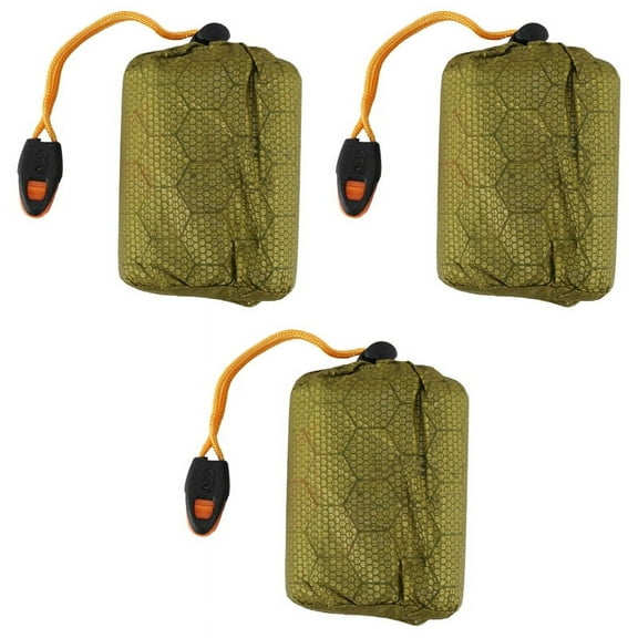 3X Emergency Sleeping Bag Bivy Sack with Whistle Outdoor Survival Sleeping Bag Thermal Blanket for Camping Backpacking,3 x Sleeping Bag 3 x Storage Bag with Whistle,green