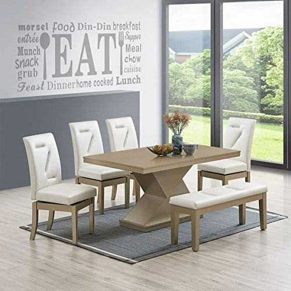 Kings Brand Furniture - Hillsdale 6-Piece Pedestal Wood Dining Set, Table, 4 Chairs & Bench, Gold