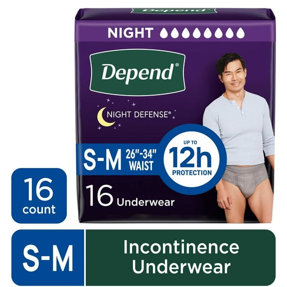 Depend Night Defense Incontinence Underwear for Men, Adult Diapers, S/M, 16 Count