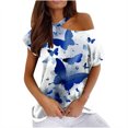 thumbnail image 1 of Mujeres Verano Cuello Redondo Manga Corta Estampado Sin Tirantes Camiseta Tops Blusas OAVQHLG3B Store  lin121212, 1 of 4