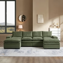 Noodeniya 122" Modular Sectional Sofa with Arm Storage, Velvet U Shaped Living Room Couch with Double Cushion, Green