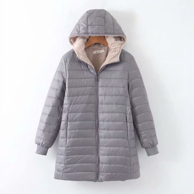 Chaqueta de algodón a cuadros con capucha de longitud media a larga para mujer