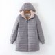 thumbnail image 1 of Chaqueta de algodón a cuadros con capucha de longitud media a larga para mujer, 1 of 6