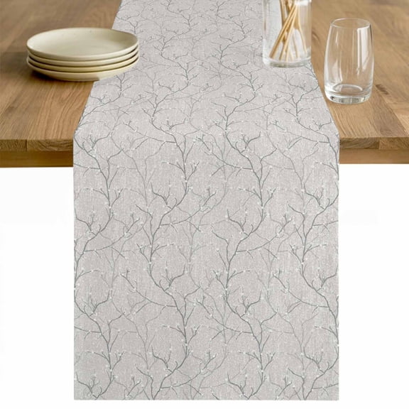 Grey Branches Table Runner - 72 Inch Long Vintage Art Farmhouse Cotton and Linen Blended Dress Scarves Farmhouse Table Runner for Kitchen Dining, Coffee Table, 13" x 72"