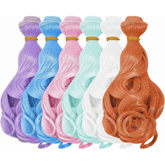 6Pcs Hair Wig 15cm Curly Short Hair High Temperature Fiber Dolls Hairs Weft Extensions Light Color Hairs Replacement for DIY