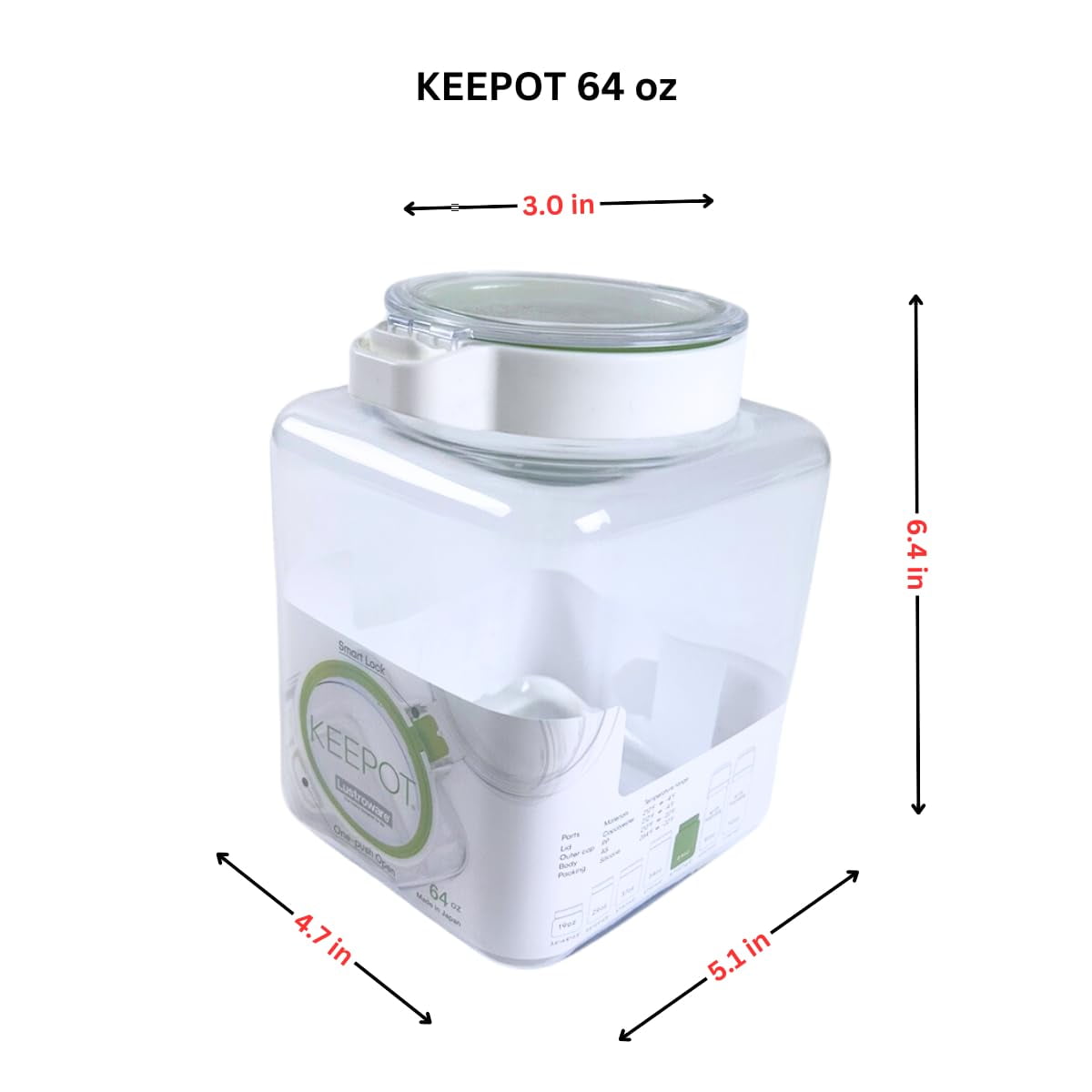 3 Pack, Airtight Dry Food Storage Container Set, Crystal Clear Body, BPA Free Kitchen Pantry Organization Canisters, Dishwasher Safe, Made in Japan (64 oz)