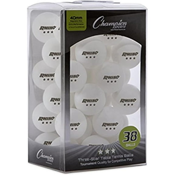 Champion Sports 3 Star Table Tennis Ball Pack, Tournament Grade Equipment, 38 Balls, White Ping Pong Balls, 40mm Seamless Design, CTTA and ITTA Approved