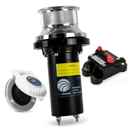 Five Oceans Mooring Capstan 900 Watts Powerful Vertical Mounted Marine-Grade 316 Stainless Steel Drum Easy Installation 12 Volts for Mid-Size Boats Mooring - FO3716