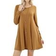 thumbnail image 1 of Women Round Neck Long or 3/4 Sleeve Flattering Comfy Swing Tunic Loose Fit Flowy Top, 1 of 3