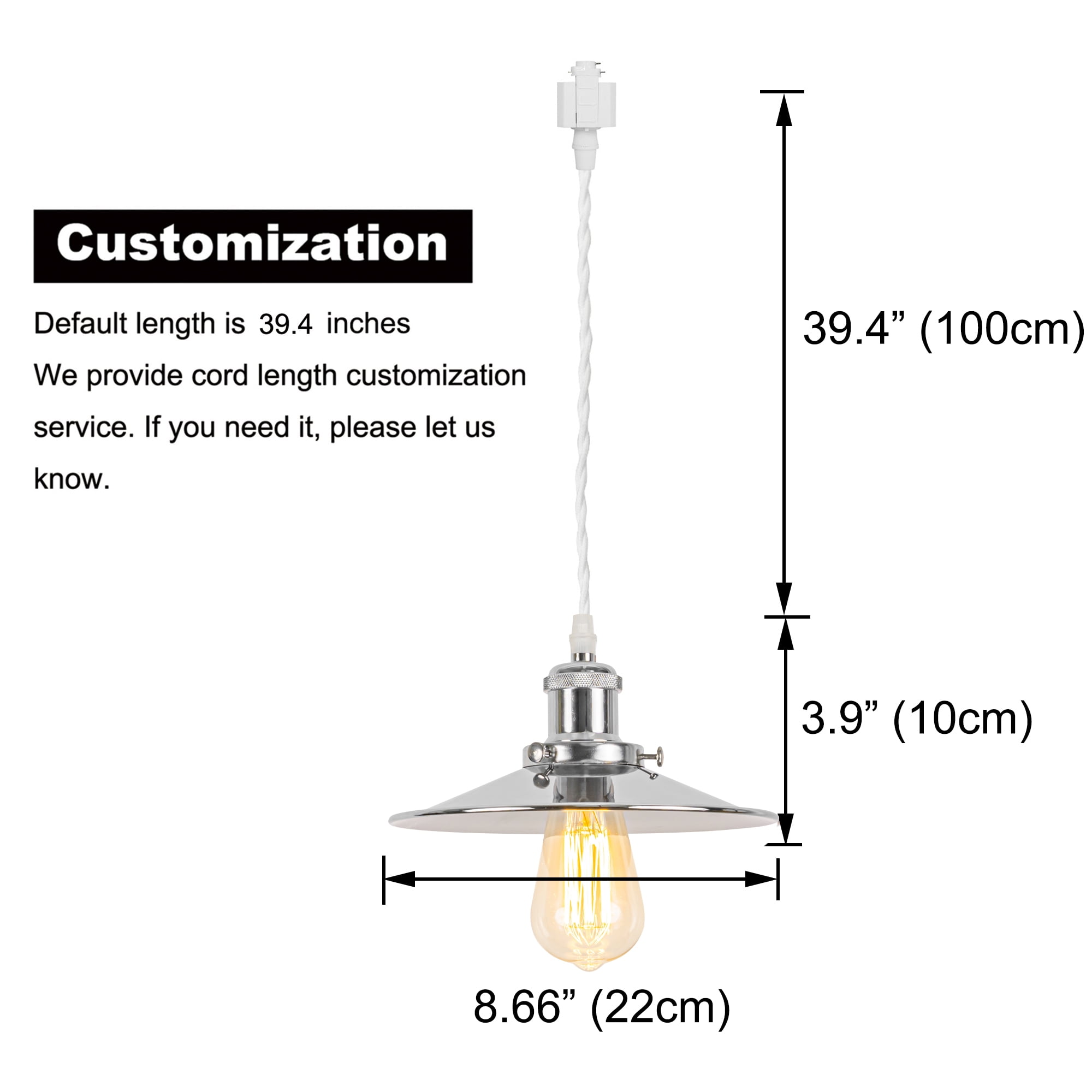 Kiven H-Type Track Lighting, 1-Light Modern Halo Track Pendant Light with Metal Lampshade, Track Light Pedant for Bedroom Kitchen Island Home Cafe, Silvery Finish,Cord length 39.4"