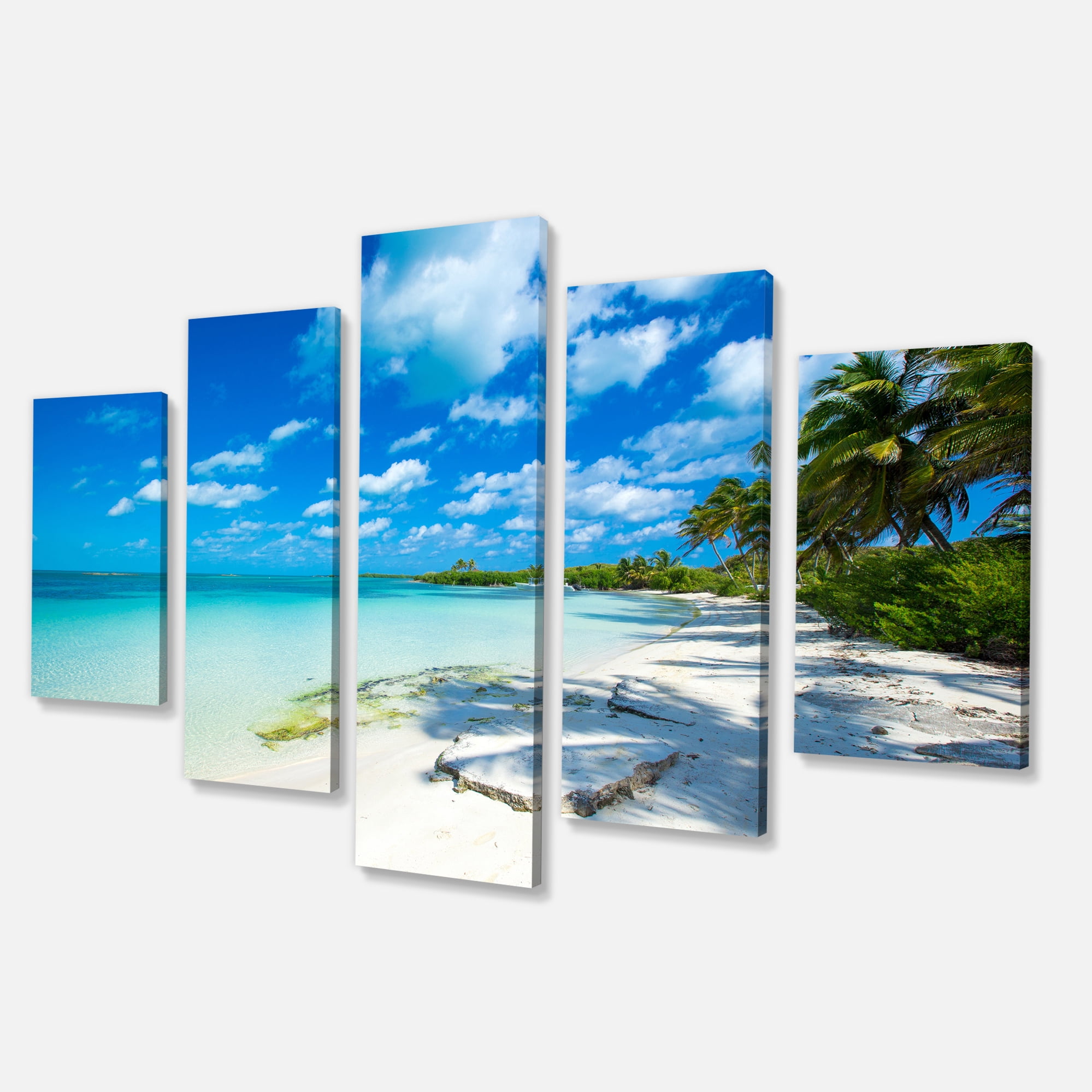 Designart 'Tropical Beach with Palm Shadows ' Large Seashore Canvas Print