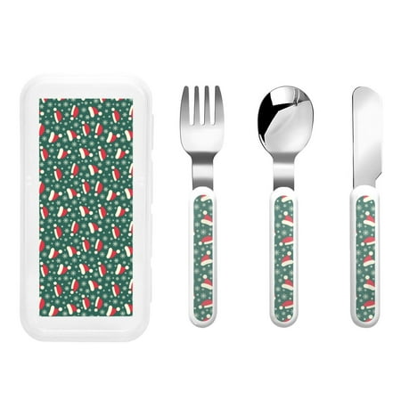

Salouo Santa Hat Joy Green Festive Pattern 3 Pieces Toddler Utensils Kids Silverware Set Stainless Steel Utensils for Kids Children Safe Spoons Forks & Knife Dishwasher Safe