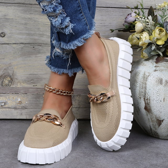 Zapatos de mujer Moda Metal Decoración Cómoda Malla transpirable Parte inferior gruesa Zapatos casuales Wmkox8yii shalkjhdk2590