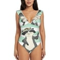 thumbnail image 2 of Fotbe Cute Raccoon Women's Tummy Control Swimsuits Slimming One Piece Bathing Suit Ruffle Wrap V Neck Swimwear-, 2 of 8