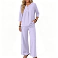thumbnail image 5 of Two Piece Sets for Women 3/4 Length Sleeve Lounge Sets Summer Fall Vacation Travel Outfits Fashion Clothing Light Purple M, 5 of 6