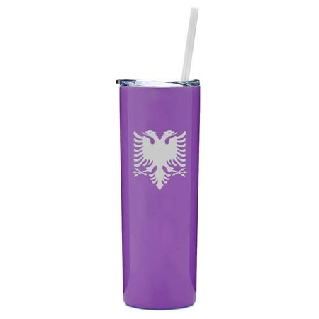 

20 oz Skinny Tall Tumbler Stainless Steel Vacuum Insulated Travel Mug Cup With Straw Albanian Eagle (Purple)