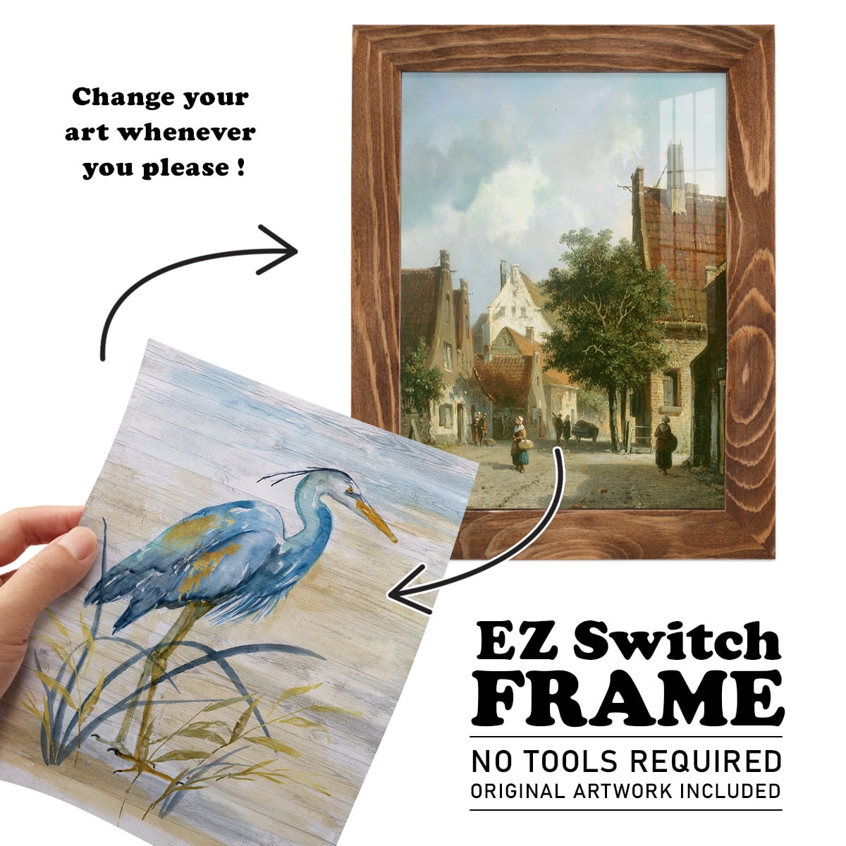 Blue Heron I -Framed Print w/glass-Walnut