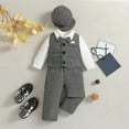 thumbnail image 2 of Gerichy Toddler Baby Boy Clothes Fall Winter Outfit, Kids Toddler Baby Boys Spring Autumn Print Long Sleeve Pants Romper Bodysuit Vest Hat Outfits 4PC Suit Clothes, 2 of 6