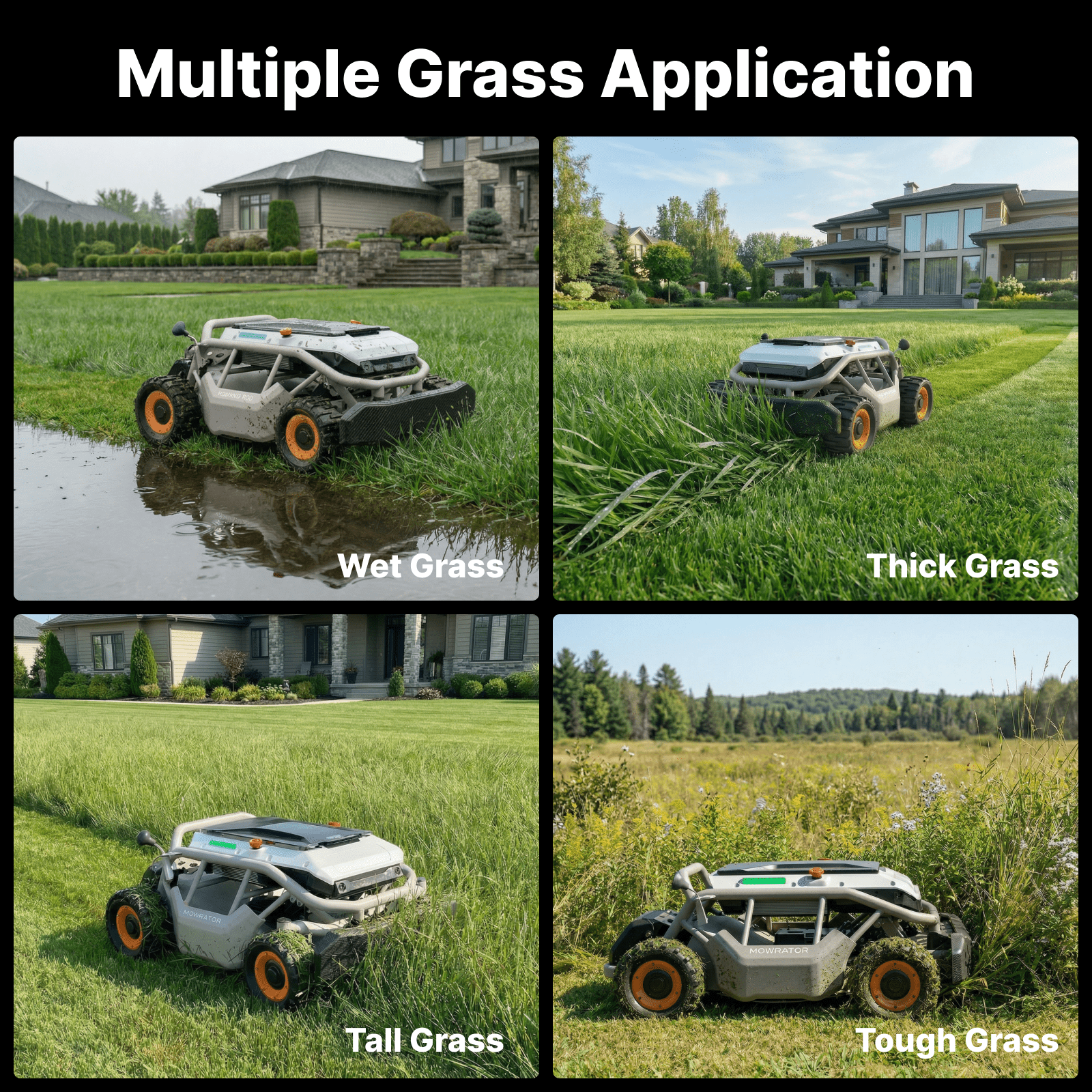 Mowrator S1 4WD 18Ah Remote Control Lawn Mower with Wide Wheels, All-Season Yard Care, 85% (40°) Slope Climbing, with Leaf Shredding Vacuum, 21" Width, 1.5–4.3" Cutting Height, Up to 1.12 Acres