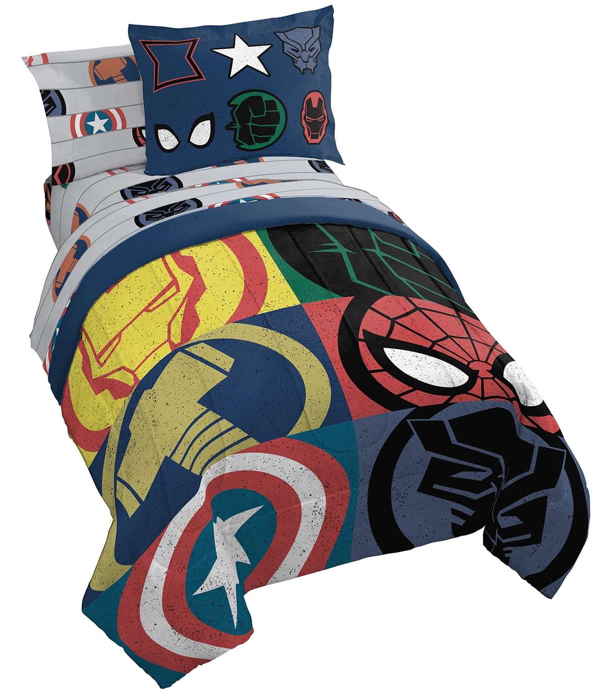 Official Marvel Product Fade Resistant Polyester Microfiber Fill Hulk and Thor Super Soft Kids Reversible Bedding Features Iron Man Captain America Marvel Avengers Heroic Age Twin Comforter 