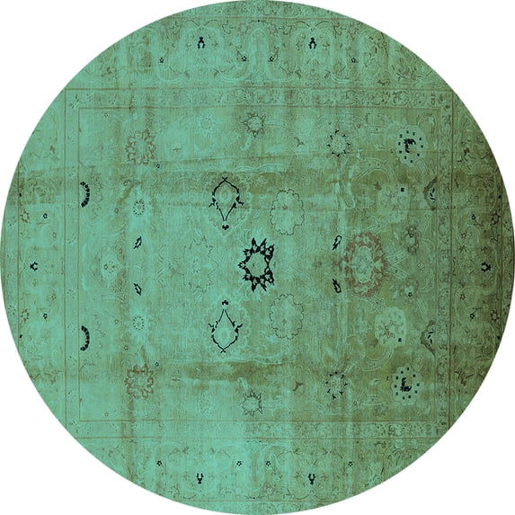 Ahgly Company Indoor Round Oriental Turquoise Blue Industrial Area Rugs, 5' Round