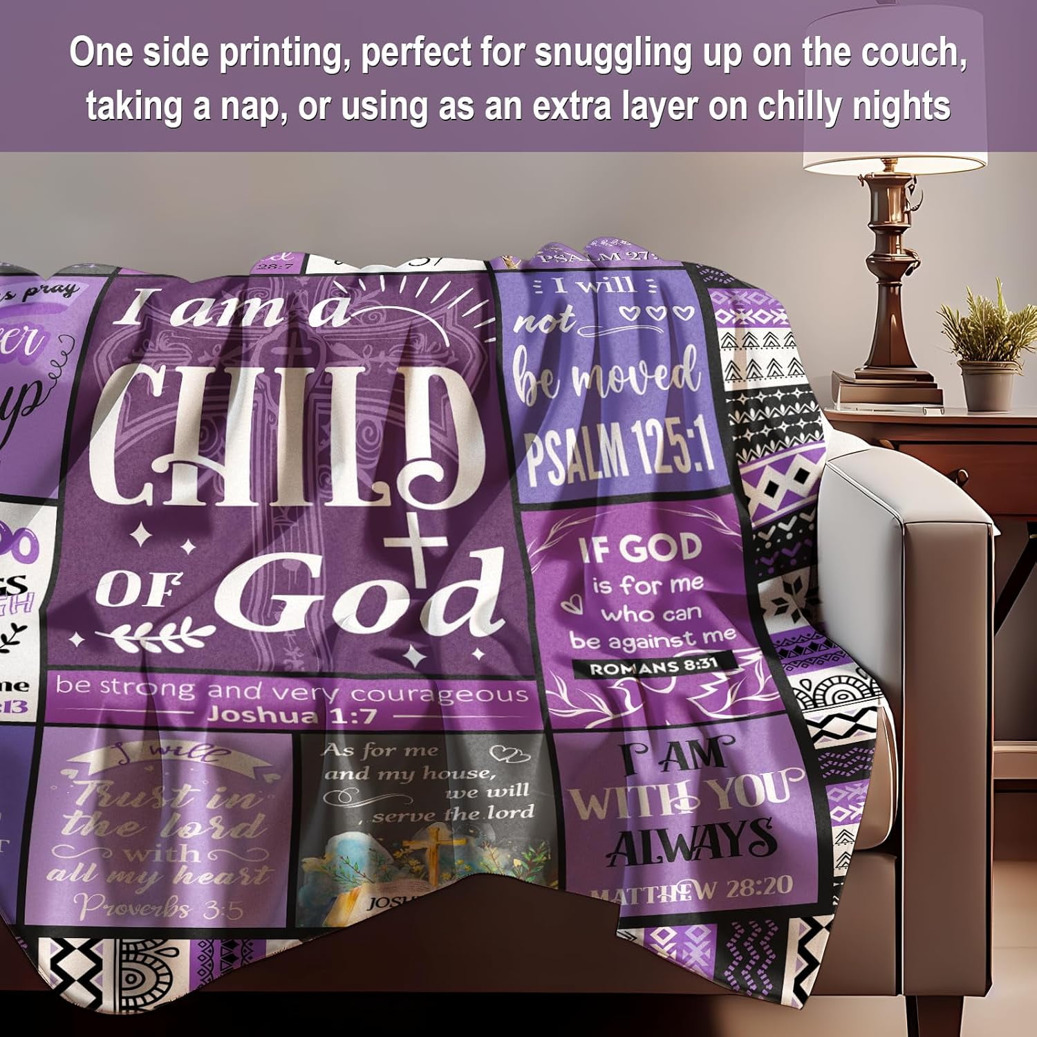 Christian Gifts for Women, Baptism Gifts for Girl, Religious Gift for Women, Christian Gift for Birthday Christmas Mothers Day - I Am A Child of God Purple Blanket