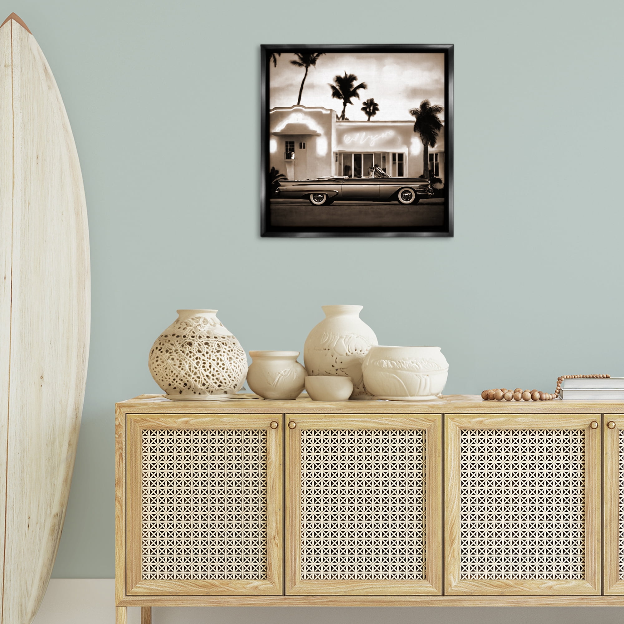 Stupell Industries Sepia Classic Car Transportation Painting Black Floater Framed Canvas Art Print Wall Art, 25 x 25