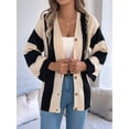 thumbnail image 5 of Women'S Autumn and Winter Contrast Striped Trumpet Sleeve Cardigan Sweater Mid-Length Coat Khaki M, 5 of 8