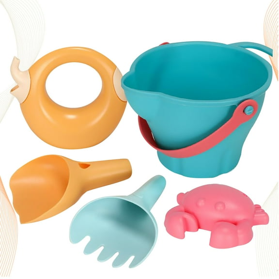 CRILSTYLEO 5Pcs Beach Playing Set with Bucket and Sand Tools Premium Plastic Assorted Color Portable Design