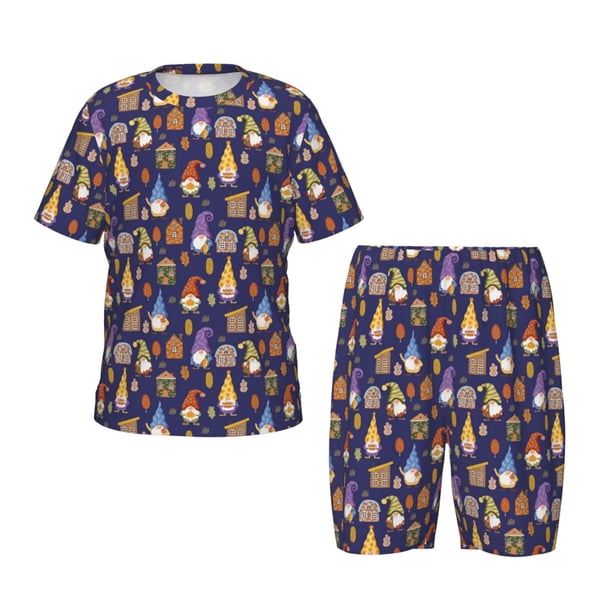 Balery Gnomes And Houses Conjunto de Pijama Infantil de Manga Corta con Estampado – Ropa de Dormir de Algodón Suave-X-Large