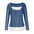 thumbnail image 4 of IROINID Réduit Dames Long Sleeve T-Shirts Hiver Aguichant Col Rond Poche Hauts Imprimés Blouse Régulière, Bleu, 4 of 8