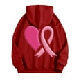 thumbnail image 4 of GEWSEY Hoodies for Women Pink Ribbon with Heart Graphic Top Cancer Awareness Support Sweatshirt (Red, XL), 4 of 5