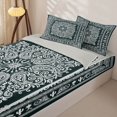thumbnail image 3 of jejeloiu Moody Vintage Floral Zipper Full Size Comforter Sets with Fitted Sheet and 2 Pillowcases For Men Women,Boho Print Zipper Bedding Set,Teal White,Light Gray Reversible,4-Piece, 3 of 7