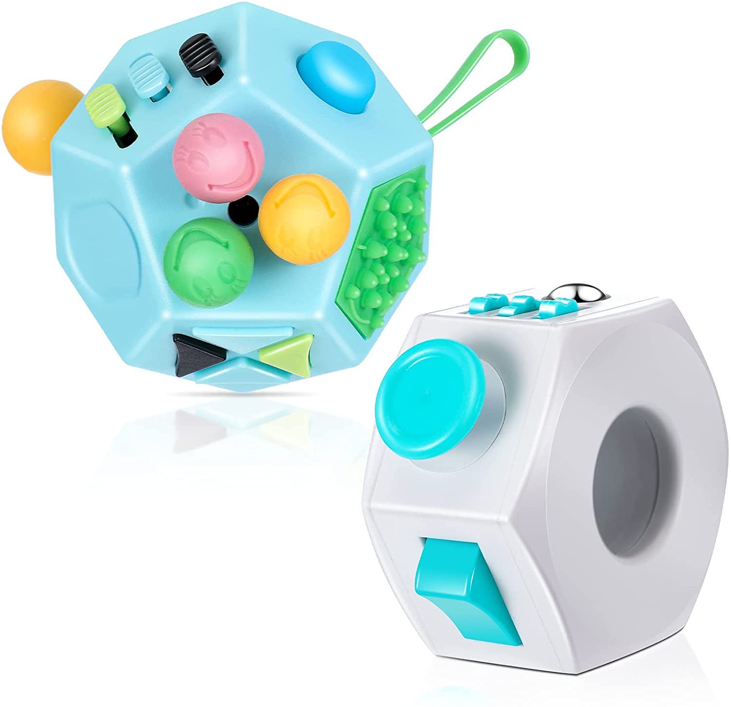 2 Pieces Fidget Toy Cubes Include Anti-Anxiety Decompression Ring and 12 Side Fidget Cube Plastic Sensory Cube Toy for Stress and Anxiety Relief Decompression Cube Party Favors for Teens and Adults