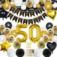 thumbnail image 2 of SPECOOL 50th Birthday Decorations Kit for Men Women, Black Gold Happy 50 Birthday Banner Balloons Supplies, Black Gold and White Paper Pompoms, Forty Year Old Bday Decorations, 2 of 7