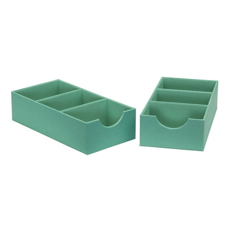 UPC: 0040071118969 | Household Essentials 3-Compartment Drawer Organizers 2 Piece Set Sturdy Chipboard Base with Soft and Stylish Polyester Linen Covering 3” x 6” x 12” Seafoam Green