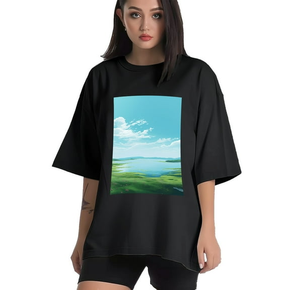 Plus Size Shirt for Women Black Tops for Women Short Sleeves Shirt for Women Grassland T Shirt Crewneck Shirt for Women XS