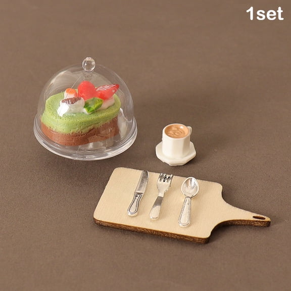 1/12 Dollhouse Simulation Coffee Cake Dessert Set Dollhouse Mini Kitchen Tray Tableware Accessories Dolls House Decoration