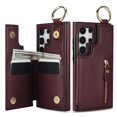 thumbnail image 4 of JTCASES for Samsung Galaxy S24 Ultra Case, PU Leather Lychee Pattern Zipper Purse Finger Ring Buckle Card Slots Stand Shell for S24 Ultra Wear-resistant Shockproof Wallet Cover, Jujubered, 4 of 8