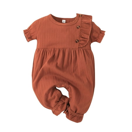 

JYYYBF Newborn Baby Girl Clothes Romper Ribbed Short Sleeve Jumpsuit Bodysuit Cute Girls Onesies Outfits Rusty Red