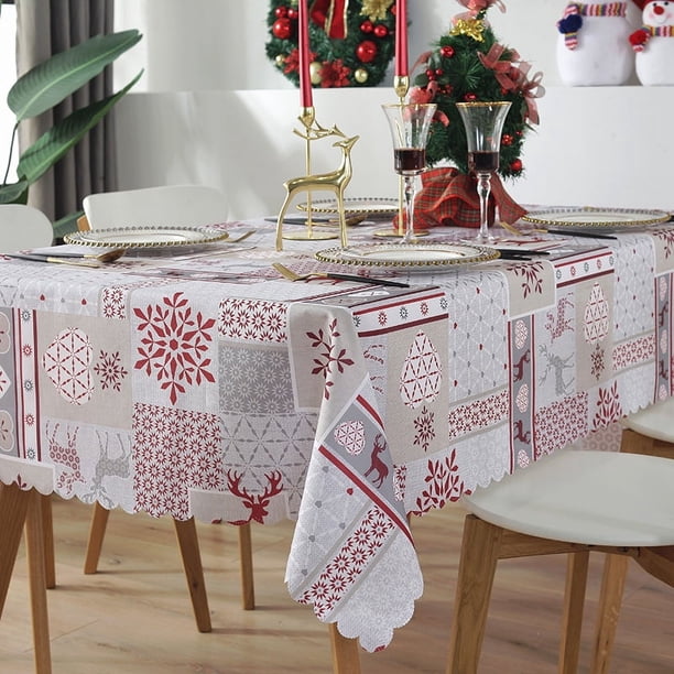 Mantel navideño de poliéster impermeable con relieve rectangular para fiestas navideñas, mantel de encaje
