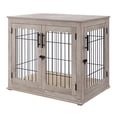 thumbnail image 2 of Unipaws Pet Crate End Table, Double Doors Wooden Wire Dog Kennel with Pet Bed, Large Dog Crate, 2 of 7