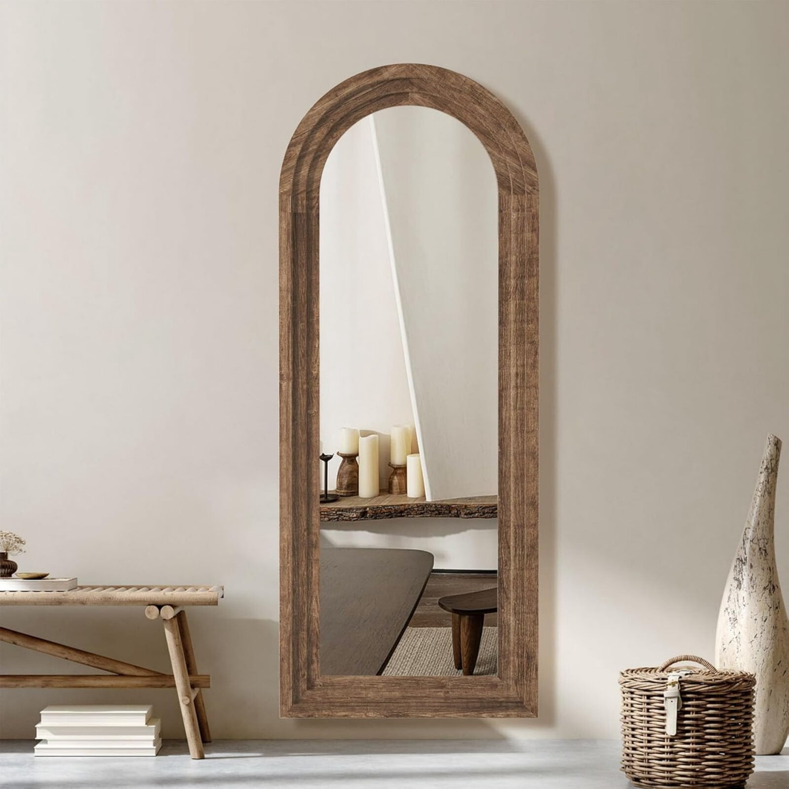 SHATTERVIEW 65"x22" Arched Full Length Mirror Full Body Mirror with Wooden Frame, Walnut