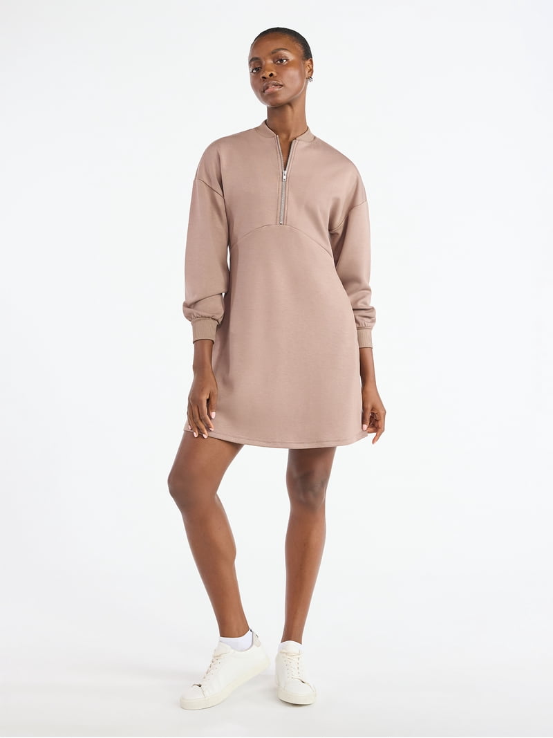 Scoop Women's and Women's Plus New Scubaknit Zip Front Mini Dress, Sizes  XS-4X
