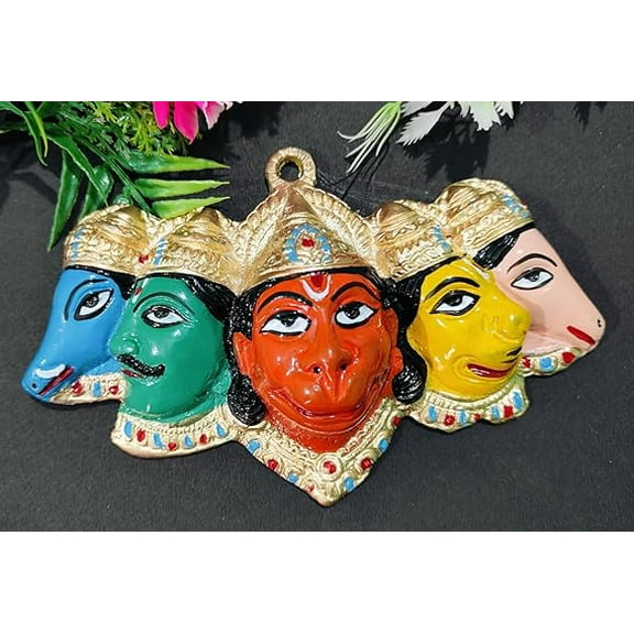 Panchmukhi Hanuman Ji Metal Wall Hanging, Hanumanji for Home House Entrance Door Decor and Protection, Multicolor Orange