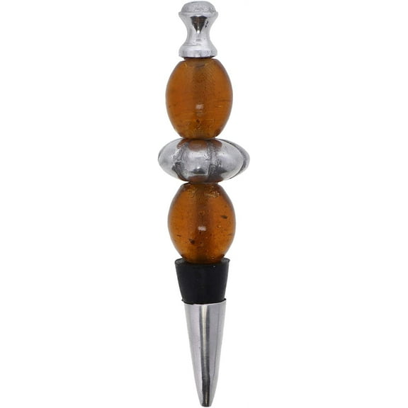 Servette Home Amber Brown Glass and Metal Ornate Wine Bottle Stopper