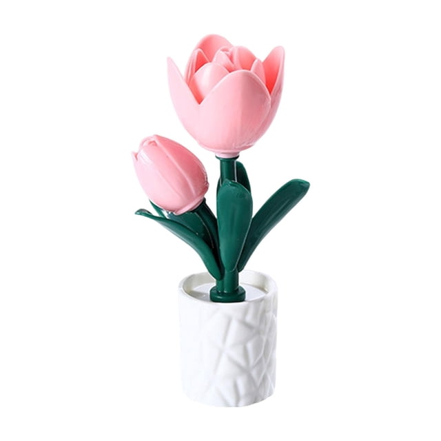 Lámpara de escritorio con forma de flor, lámpara de mesita de noche, adorno de escritorio, luz blanca cálida, funciona con pilas. Tulipán