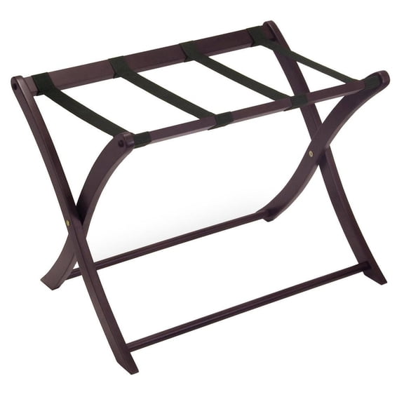 FurniFact Dark Espresso Solid Wood Folding Luggage Rack for Suitcases with Sturdy Straps